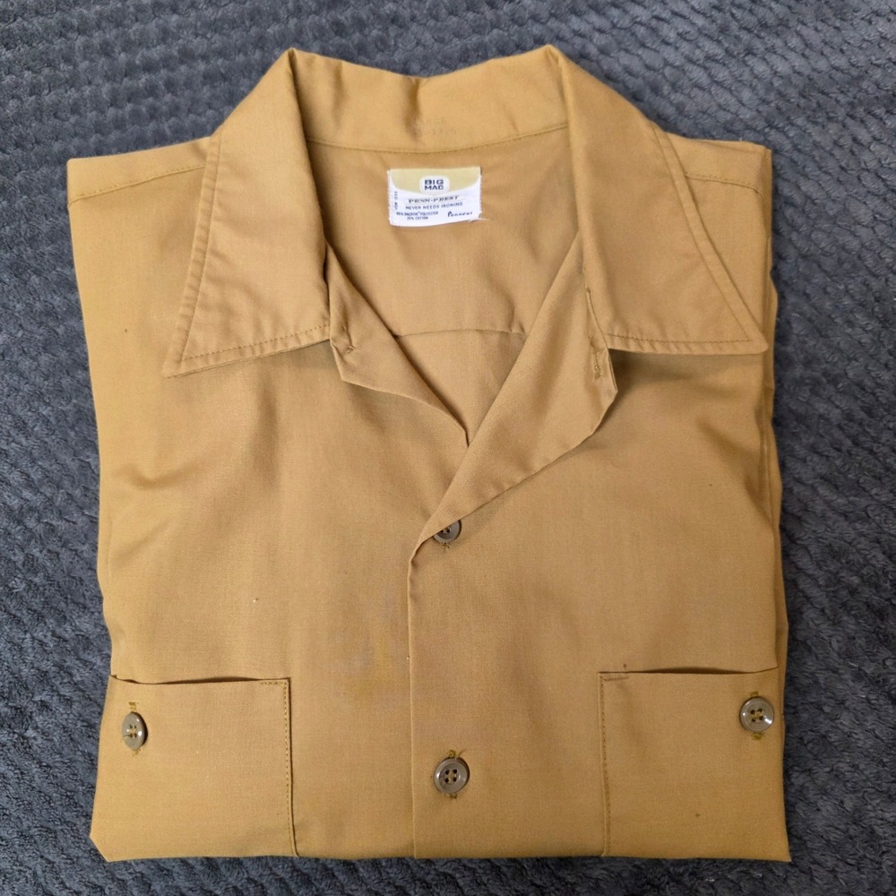 Big Mac Work Shirt Large Tan Vintage Short Sleeve Penn-Prest Pockets